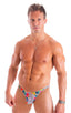 M74 - Mens Micro Pouch Full Back Bikini - Mesh 4552 Hibiscus printed stretch - Skinzwear