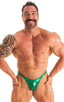 M75POS - Mens Fitted Pouch Puckered Back Posing Suit - Metallics 9820 Kelly green - Skinzwear