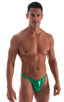 M75POS - Mens Fitted Pouch Puckered Back Posing Suit - Metallics 9820 Kelly green - Skinzwear