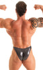 M75POS - Mens Fitted Pouch Puckered Back Posing Suit - Metallics 9852 Black ice - Skinzwear
