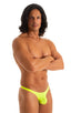 M77 - Mens Micro Pouch Swimsuit Thong - Solid Sheer Semi Sheer 4556 Lemon lime - Skinzwear