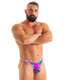 M77Q - Mens Micro Pouch Swimsuit Thong with Quick Release Hook - Prints 2164 - 9877 Tahitian magenta - Amethyst Blush - Skinzwear