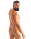 M77Q - Mens Micro Pouch Swimsuit Thong with Quick Release Hook - Prints 2164 - 9877 Tahitian magenta - Amethyst Blush - Skinzwear