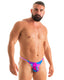 M77Q - Mens Micro Pouch Swimsuit Thong with Quick Release Hook - Prints 2164 - 9877 Tahitian magenta - Amethyst Blush - Skinzwear