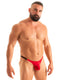 M77Q - Mens Micro Pouch Swimsuit Thong with Quick Release Hook - Solids 3450 - 6407 Ruby red - Black - Skinzwear