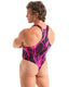 M99 - Men’s Thong Back One Piece Racer Back Swimsuit - Prints 1117 Pink lightening - Skinzwear