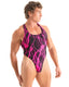M99 - Men’s Thong Back One Piece Racer Back Swimsuit - Prints 1117 Pink lightening - Skinzwear