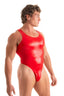M99 - Men’s Thong Back One Piece Racer Back Swimsuit - Wet Look 0008 Lipstick red - Skinzwear