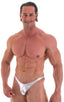 mens posing suit with fitted pouch and puckered butt bodybuilder bikini half back in metallic silver; Posing Suit - Fitted Pouch - Puckered Back in Metallic Chr