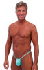 mens micro g string thong swimsuit bikini in skinz swimwear aquamarine; G String Swimsuit - Adjustable Pouch in Aquamarine, Rear View; G String Swimsuit - Adju