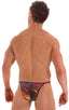 Sunseeker2 Tanning Swimsuit in Semi Sheer Aquarious Print on mesh, Front View; Sunseeker2 Tanning Swimsuit in Semi Sheer Aquarious Print on mesh, Rear View; Sun
