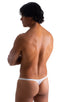 mens micro pouch thong back sexy swimsuit in swimwear fabric Semi Sheer White; Stuffit Pouch Thong in Super ThinSKINZ Semi Sheer White 2; Stuffit Pouch Thong in