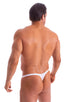 mens micro pouch thong back sexy swimsuit in swimwear fabric Semi Sheer White; Stuffit Pouch Thong in Super ThinSKINZ Semi Sheer White 2; Stuffit Pouch Thong in
