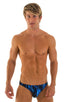Bikini-Brief Swimsuit in Lazer Blue Lightning, Front View; Bikini-Brief Swimsuit in Lazer Blue Lightning, Rear View; Bikini-Brief Swimsuit in Lazer Blue Lightni