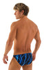 Bikini-Brief Swimsuit in Lazer Blue Lightning, Front View; Bikini-Brief Swimsuit in Lazer Blue Lightning, Rear View; Bikini-Brief Swimsuit in Lazer Blue Lightni