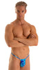 Roman G String Swim Thong in New World Blue, Front View; Roman G String Swim Thong in New World Blue, Rear View; Roman G String Swim Thong in New World Blue, Fr