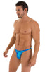 T Back Thong Swimsuit in New World Blue, Front View; T Back Thong Swimsuit in New World Blue, Rear View; T Back Thong Swimsuit in New World Blue 4; T Back Thong