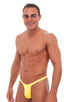 T Back Thong Swimsuit - Bravura Pouch in Citron, Front View; T Back Thong Swimsuit - Bravura Pouch in Citron, Rear View; Special Order Notice; T Back Thong Swim