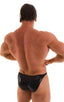 mens competition posing suit in metallic black NPC IFBB body builder bikini by skinz; Posing Suit - Competition Bikini Cut in Metallic Black, Rear View; Posing 