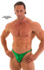 mens competition posing suit in metallic kelly green NPC IFBB body builder bikini by skinz; Posing Suit - Competition Bikini Cut in Metallic Kelly Green, Rear V