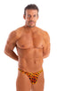 mens classic thong swimsuit tanga skinz t back bathing suit in Golden Leopard; Mens Classic T Back Thong Swimsuit in Golden Leopard 2; Mens Classic T Back Thong