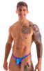 mens micro pouch thong back sexy swimsuit in swimwear fabric Aqua Magenta Tahitian; Stuffit Pouch Thong in Aqua Magenta Tahitian 2; Stuffit Pouch Thong in Aqua 