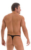 Quick Release Thong - Bravura Pouch in Super ThinSKINZ Black, Front View; Quick Release Thong - Bravura Pouch in Super ThinSKINZ Black, Rear View; Quick Release