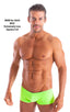 mens swimwear micro square cut swimsuit trunks by skinz swimwear in Semi Sheer ThinSkinz Neon Lime; Micro Low Square Cut Swim Trunks in Semi Sheer ThinSkinz Neo