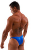 mens sexy bikini fitted pouch scrunchie rear in wet look royal blue; Posing Suit - Fitted Pouch - Puckered Back in Wet Look Royal Blue, Rear Alternative; Posing