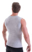 Sleeveless Lycra Muscle Tee in Heather Grey Cotton-Lycra, Front View; Sleeveless Lycra Muscle Tee in Heather Grey Cotton-Lycra, Rear View; Special Order Notice;