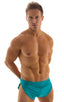 mens sexy swimsuit bikini cover up split shorts in Deep Jade; Swimsuit Cover Up Split Running Shorts in Deep Jade, Rear View; Swimsuit Cover Up Split Running Sh