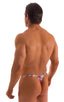 mens micro pouch thong back sexy swimsuit in swimwear fabric Rainbow Reptile; Stuffit Pouch Thong in Rainbow Reptile, Rear View; Stuffit Pouch Thong in Rainbow 