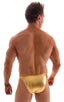 mens sexy swimwear bikini skinz international swimsuit brief in Metallic Gold; Fitted Bikini Bathing Suit in Metallic Gold, Rear View; Fitted Bikini Bathing Sui