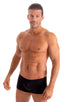 mens swimwear square cut boxer style swimsuit in Black; Extreme Low Square Cut Swim Trunks in Black tricot-nylon-lycra 2; Extreme Low Square Cut Swim Trunks in 
