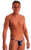 mens micro g string thong swimsuit bikini in blue lightning; G String Swimsuit - Adjustable Pouch in Blue Lightning, Front View; G String Swimsuit - Adjustable 