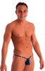 mens micro g string thong swimsuit bikini in blue lightning; G String Swimsuit - Adjustable Pouch in Blue Lightning, Front View; G String Swimsuit - Adjustable 