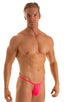 Roman G String Swim Thong in Semi Sheer ThinSKINZ Neon Coral, Front View; Roman G String Swim Thong in Semi Sheer ThinSKINZ Neon Coral, Rear View; Roman G Strin