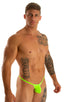 mens micro g string sexy swimsuit bikini in best seller skinz swimwear in semi sheer Neon Lime ; Stuffit Pouch G String Swimsuit in ThinSKINZ Neon Lime 2; Stuff