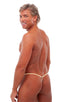 G String Swimsuit - Adjustable Pouch in Semi SHEER Nude PowerNet, Front View; Mens Micro Adjustable G String Swimsuit in Semi SHEER Nude Athletic Mesh 2; Mens M