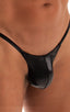 mens micro g string sexy swimsuit bikini in Wet Look Black, Front View; Stuffit Pouch G String Swimsuit in Wet Look Black, Rear View; Stuffit Pouch G String Swi