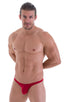 Stuffit Pouch Bikini Swimsuit in ThinSKINZ Lipstick Red, Front View; Stuffit Pouch Bikini Swimsuit in ThinSKINZ Lipstick Red, Rear View; Stuffit Pouch Bikini Sw