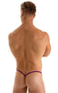 mens micro g string sexy swimsuit bikini in ThinSKINZ Grape, Front View; Stuffit Pouch G String Swimsuit in ThinSKINZ Grape, Rear View; Stuffit Pouch G String S