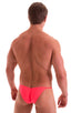 mens micro bikini swimsuit with tiny puckered butt in sheer Neon Coral; Micro Pouch - Puckered RIO Back in ThinSKINZ Neon Coral, Rear View; Micro Pouch - Pucker