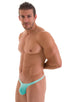 mens micro pouch thong back sexy swimsuit in swimwear fabric Aquamarine; Stuffit Pouch Thong in Aquamarine 1.5; Stuffit Pouch Thong in Aquamarine, Rear View; St