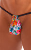 Mens Micro Adjustable G String Swimsuit in Semi Sheer Hibiscus Print on Mesh 1; Mens Micro Adjustable G String Swimsuit in Semi Sheer Hibiscus Print on Mesh 2; 