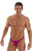 mens micro pouch thong back sexy swimsuit in swimwear fabric Magenta; Stuffit Pouch Thong in Magenta, Rear View; Stuffit Pouch Thong in Magenta, Front Alternati