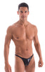 mens seamless skimpy bikini swimsuit half back skinz swimwear in Metallic Rockstar Black; Rio Tanning Bikini Swimsuit in Metallic Rockstar Black, Rear View; Rio