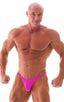 mens posing suit with fitted pouch and fitted puckered butt bodybuilder bikini in neon hot pink; Fitted Pouch - Puckered Back - Bikini in Fuchsia 2; Fitted Pouc