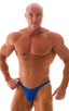 mens posing suit with fitted pouch and fitted puckered butt bodybuilder bikini in imperial blue; Fitted Pouch - Puckered Back - Bikini in Imperial Blue 2; Fitte