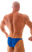 mens posing suit with fitted pouch and fitted puckered butt bodybuilder bikini in imperial blue; Fitted Pouch - Puckered Back - Bikini in Imperial Blue 2; Fitte